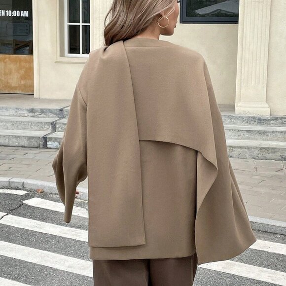 Khaki Casual Women's Solid Button Long Sleeve Jacket - Picture 2 of 6